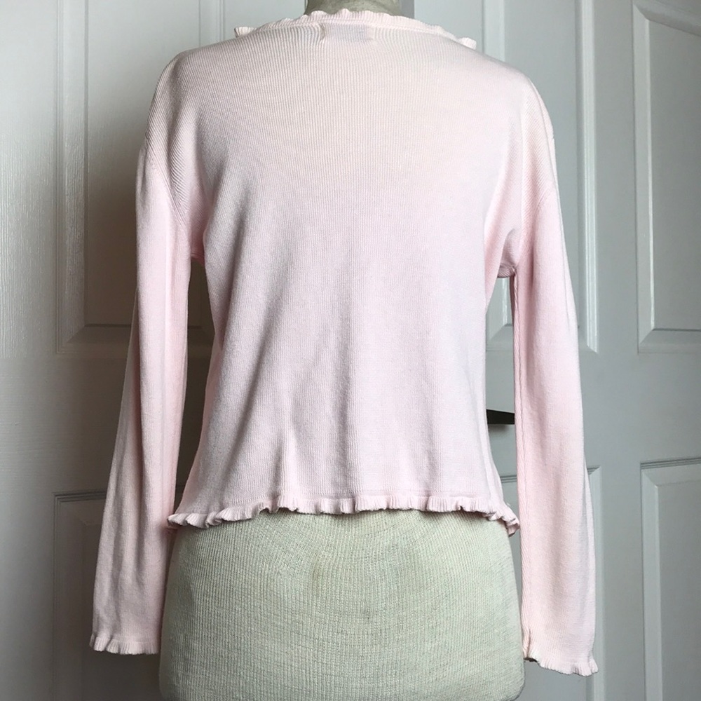 Baby Pink Button Up Girls Spring Ruffle Sweater - Picture 6 of 8